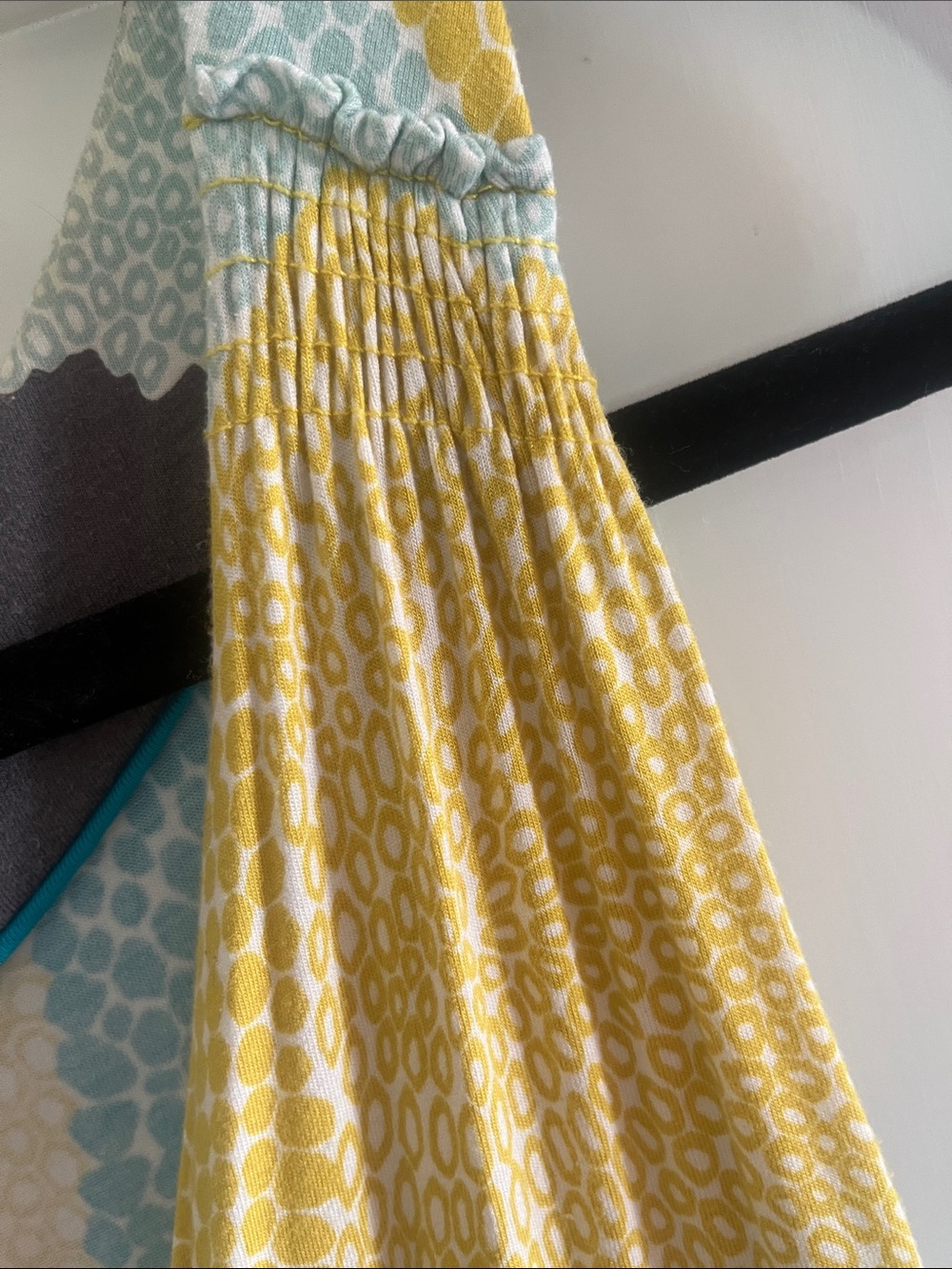 Boden Yellow Maxi Dress with Teal & Gray Geometric Print - Picture 4 of 5
